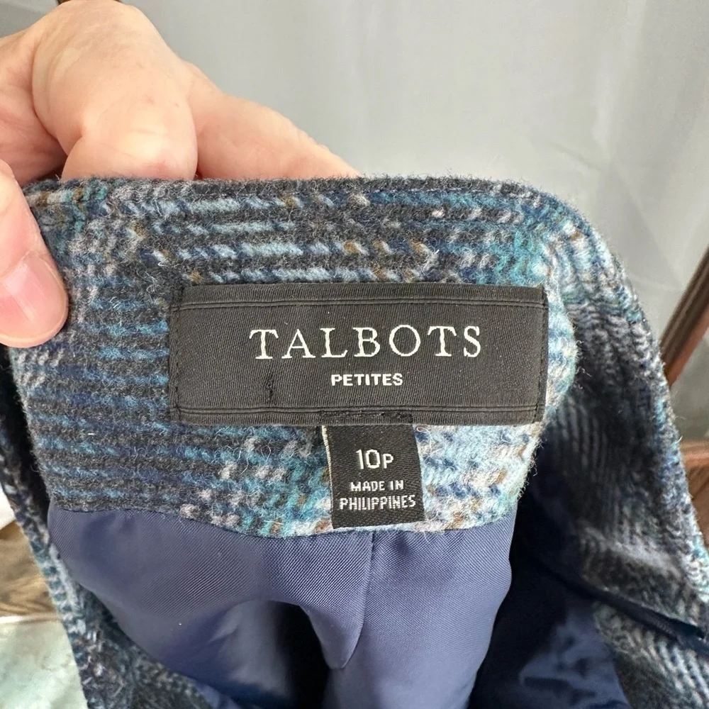 Talbots Womens Wool Blend Straight Skirt 10 Petite Blue Plaid Pencil‎ Lined Prep